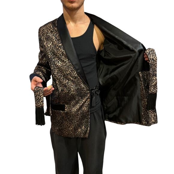 L.W. Wardy Leopard Jacquard Satin Smoking Jacket XS Made in USA - Picture 7 of 17
